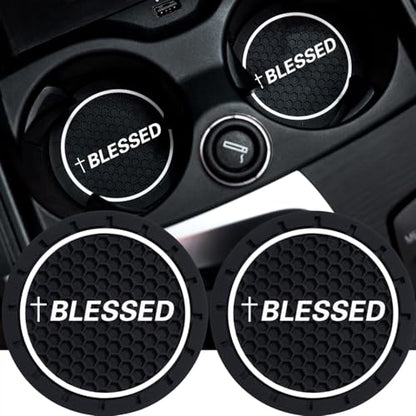 2Pcs 2.75 Inch Cross Jesus Christian Car Cup Holder Coaster Insert Diameter Oval Tough Vehicle Travel Auto Blessed Car Accessories - color: cup-blessed