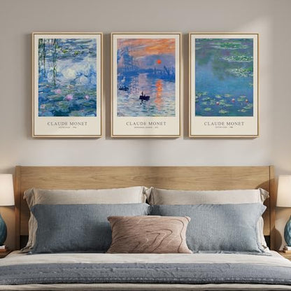 Framed Claude Monet Landscape Wall Art for Living Room, 3 Piece 16x24 Inch - color: Blue and Purple, size: 16"W x 24"Hx3Pcs