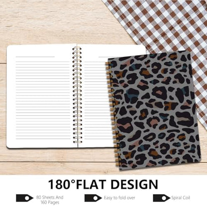 Trendy Leopard Print Spiral Notebook, Black Leopard Print Journal Notebook - color: Black Leopard Skin