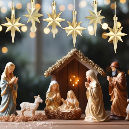 Syhood 12 Pack Champagne Bethlehem Star Ornaments Christmas Tree - color: Champagne