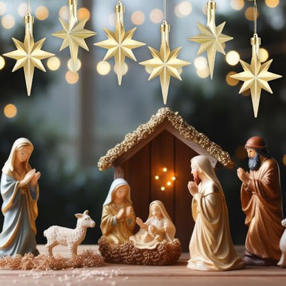 Syhood 12 Pack Champagne Bethlehem Star Ornaments Christmas Tree - color: Champagne