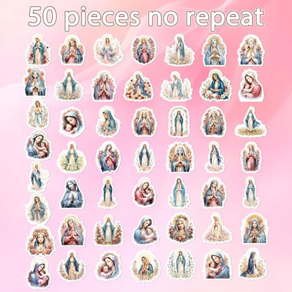 Virgin Mary Stickers for Adults - 50 Pcs Catholic Water Bottle Stickers, Blessed Mother Waterproof Scrapbook Sticker, Vinyl Decals for Luggage Laptop Journal - style: Catholic