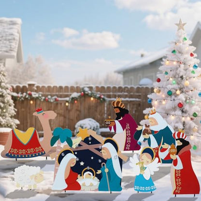 WONDER GARDEN Christmas Nativity Yard Stakes,7 Pack Outdoor Garden Decor