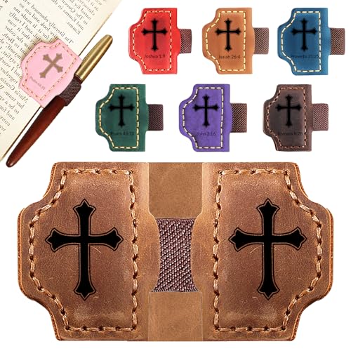 Bygone Mark Personalized Leather Bookmark with Pen Holder - Magnetic Bible Verse Design, Christian Book Lovers Reading Accessory, for Book Lovers Men Women (Brown, Cross) - color: Brown, size: Cross