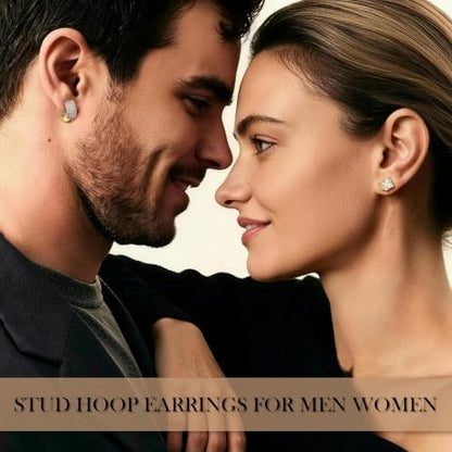 7 Pairs Stainless Steel Earrings for Men Women CZ Stud Hoop - color: Gold