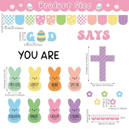 Easter Christian Bulletin Board Decorations God Says You are Religious Classroom Paper Cutouts Inspirational Cross Bunny Decor for Sunday School Church Classroom Chalkboard Wall Decor Teacher Supplies - style: God says you are