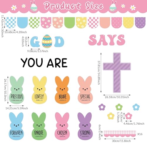 Easter Christian Bulletin Board Decorations God Says You are Religious Classroom Paper Cutouts Inspirational Cross Bunny Decor for Sunday School Church Classroom Chalkboard Wall Decor Teacher Supplies - style: God says you are
