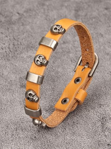 Jeilwiy Punk Rock Gothic Black Rivet Leather Spiked Necklace Collar Neckband Leather Choker Necklace for Women Mom Gifts Adjustable - color: HGB152-Orange