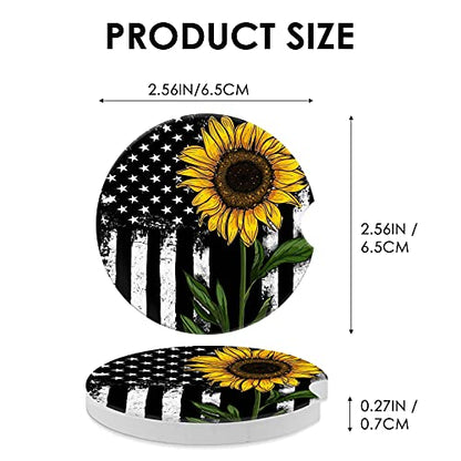 Car Coasters 2 Pack, Small 2.56" Stone Car Cupholder Absorbent Coaster Set for Women Men Drink Cup Holder Coasters (Black Sunflower) - color: Black Sunflower