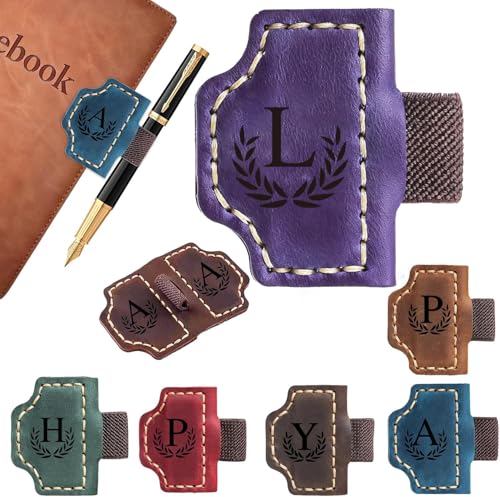 Custom Bygone Mark Bookmark with Pen Holder, 26 Letters Name Initial Erebloom Personalized Magnetic Leather Book Mark, Magnetic Pen Holder Bookmark for Reading Men Women (Purple, L) - color: Purple, size: Initial L