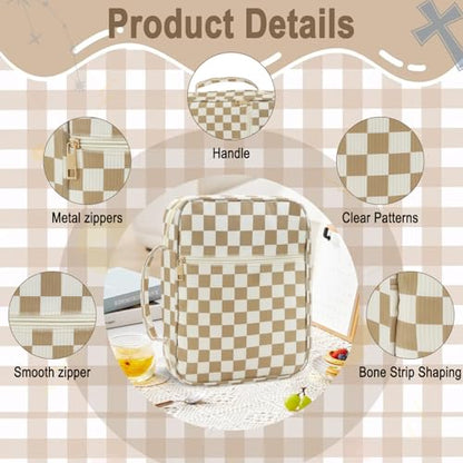 Zkptops Bible Cover Case for Women Girls Large Bible Bag Cotton Quilted Checkered Bible Carrying Case with Zipper Pocket and Handle Carrying Book Cover for Christian Study Supplies Christian Gift - color: Fm Checkered