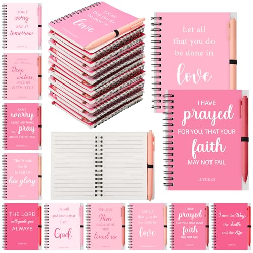 10 Pcs Pink Christian Gift Inspirational Notebook and Ballpoint - color: Pink