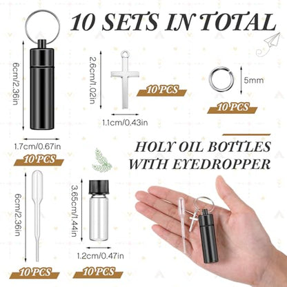 Tandefio 10 Sets Anointing Oil Bottle Keychain Vial for Baptism, Black - color: Black