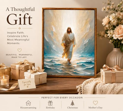 CXKAWM Framed Jesus Walking on Water Canvas Wall Art, 12x16in - color: Framed Jesus Walking, size: 12x16in
