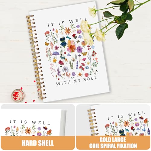 AQYIP Boho Floral Christian Spiral Notebook, It is Well With My Soul Bible Journaling Notebooks, Religious Prayer Journal for Woman, Bible Scripture Notebooks for Note Taking, 5.5x8.3 Inch - color: It is Well With My Soul