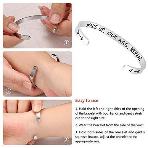 Fesciory Inspirational Bracelets for Women, Stainless Steel Cuff Bangle - color: Silver-10