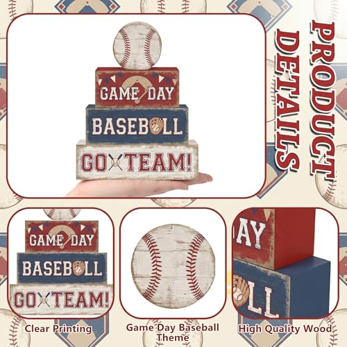 Britimes Tiered Tray Decor Set, 4 Pack, Wooden Table Sign, Baseball Sports - style: Sports Baseball