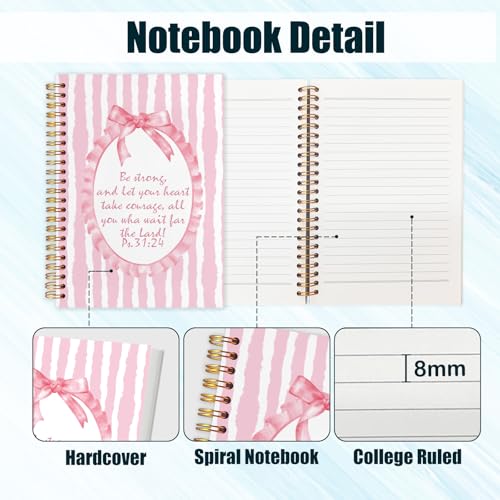 Pink Coquette Bow Christian Journal Notebook for Work Study, Prayer Journal for Women Girls, Preppy Bible Verse Scripture Ps.31:24 Spiral Notebook Office Supplies Gifts, 5.5x8.3 Inch - color: Pink Bible
