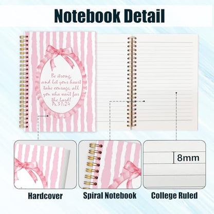 Pink Coquette Bow Christian Journal Notebook for Work Study, Prayer Journal for Women Girls, Preppy Bible Verse Scripture Ps.31:24 Spiral Notebook Office Supplies Gifts, 5.5x8.3 Inch - color: Pink Bible