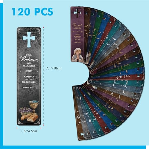 120 PCS Bible Bookmarks, 30 Designs with Hollow Cross Double Sided Printing Bookmarks, Christian Motivational Bookmarks for Women, Men, Church, Book Lovers (1.8” x 7.1”) - style: Bible Verses Bookmarks