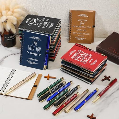 Kosiz 100 Pcs/ 50 Set Christian Gift Bulk Spiral Notebook and Pen, 5 Color - color: Multicolor