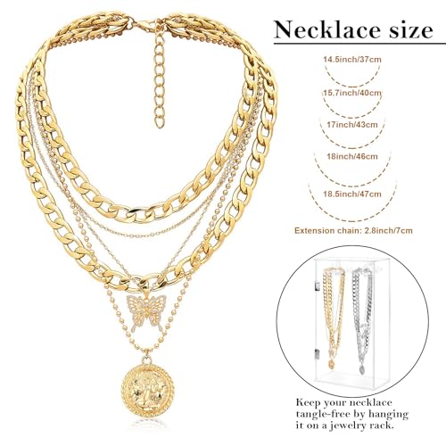 MJartoria Layered Necklaces for Women Trendy Retro Coin Pendant - color: Golden, style: A-X-Hollow Butterfly-5 in 1 Layered