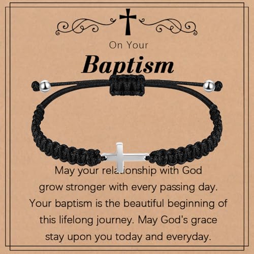 Baptism Gifts for Boys,Braided Rope Cross Bracelet Gift for Kids,First Holy Communion Gifts for Boys Christian Christening Graduation - color: Silver cross black rope-baptism