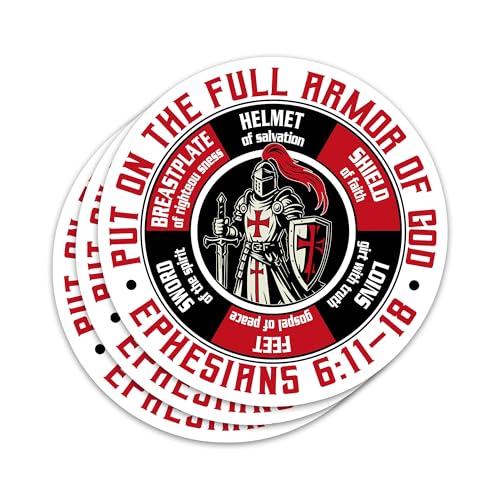 3PCs Put On The Full Armor of God Sticker Christian Knight Bible Verse Sticker Religious God Faith Scripture Waterproof Vinyl Stickers for Laptop Journal Water Bottle Decals Gifts for Women Men 3"x3"