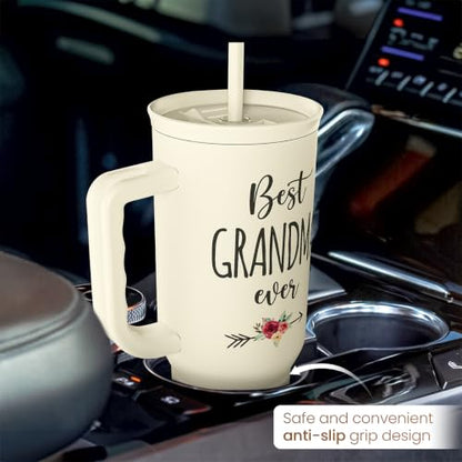 Grandma Tumbler with Handle 40oz, Grandmother Gifts from Granddaughter Grandson, Stainless Steel Tumblers Coffee Travel Cup, Gifts for Nana Mimi Grandmom on Birthday Christmas Mothers Day Valentines - color: Grandma