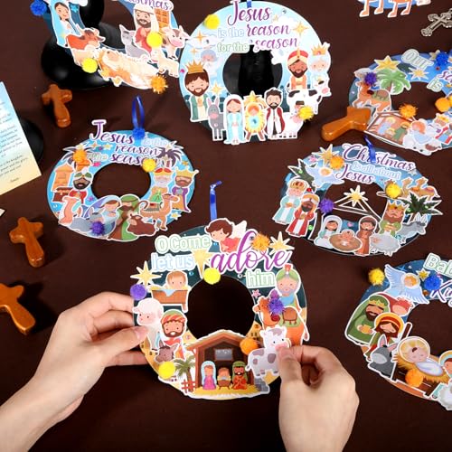 Hollowfly 48 Set Christmas Nativity DIY Wreath Craft Kits Xmas Activities - style: Nativity of Jesus