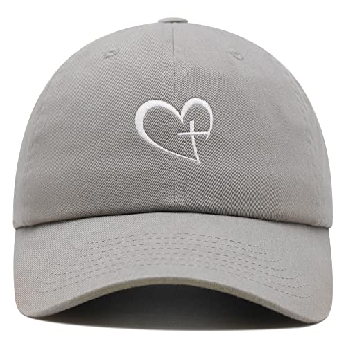 JPAK Heart and Cross Premium Dad Hat Embroidered Cotton Baseball Cap Christian Faith - color: Light Gray