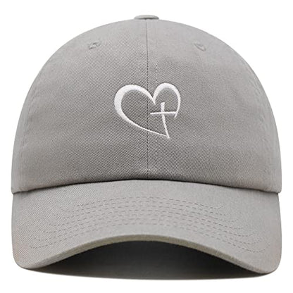 JPAK Heart and Cross Premium Dad Hat Embroidered Cotton Baseball Cap Christian Faith - color: Light Gray