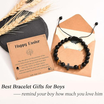 Leyung Cross Bracelet Gifts for Boys, Easter Basket Stuffers Baptism Gifts - color: Happy Easter