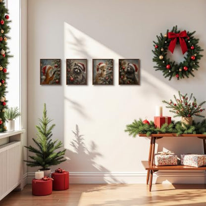 DOFQZ Moody Christmas Tree Animal Wall Art Prints 8x10 Set of 4 - color: 41Child, size: 8*10