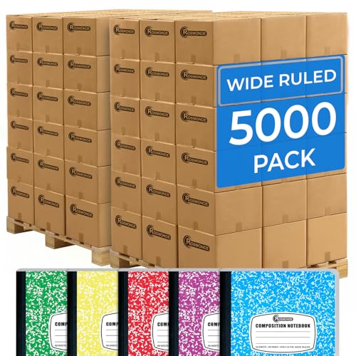 Rosmonde 5000 Pack Composition Notebooks Bulk, Wide Ruled, Assorted Marble - size: 5000 Pack