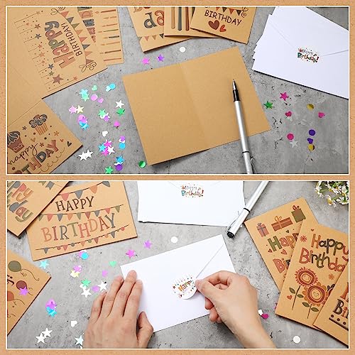 Harloon 200 Pack Happy Birthday Card Assorted Bulk with Blank Envelopes and Stickers 4 x 6 Inches Greeting Blank Happy Birthday Cards for Men Women Adults Kids, 20 Styles(Kraft Style) - style: Kraft Style