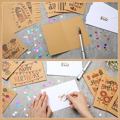 Harloon 200 Pack Happy Birthday Card Assorted Bulk with Blank Envelopes and Stickers 4 x 6 Inches Greeting Blank Happy Birthday Cards for Men Women Adults Kids, 20 Styles(Kraft Style) - style: Kraft Style