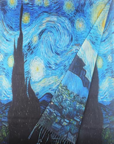 Umjetnost Soft Cashmere Feel Scarf For Women Winter Warm Scarves Large Shawl Wrap Monet Van Gogh Art Print - color: C05 Blue&black