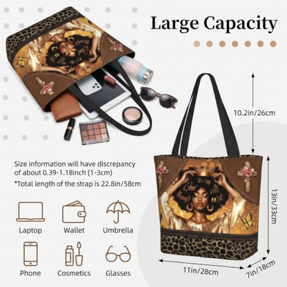 Women's Canvas Tote Bag with Zipper, Large Capacity Shoulder Bag for Work, Travel & Daily Use, Gifts for Mom - color: With God All Things Are Possible