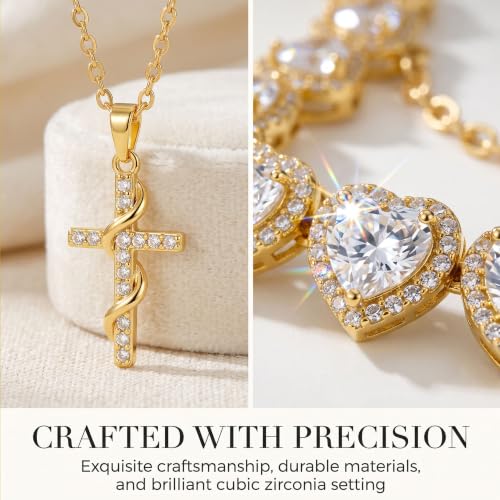 LOKOZ Cross Necklace for Women, Tennis Necklace, Gifts for Women - color: Layered Necklace - Cross 4 - Gold