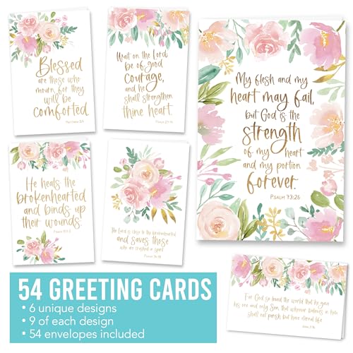 54 Religious Sympathy Cards with Envelopes Christian Sympathy Cards Bulk - style: Floral Pink Blush 54 pcs