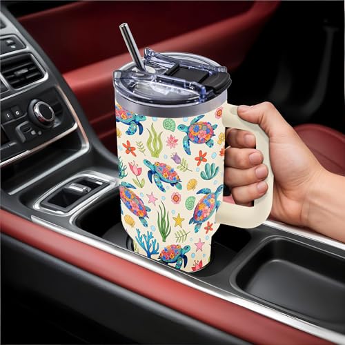 40oz Sea Turtle Tumbler Gifts for Turtle Lover, Cute Ocean Animal Water Bottle - color: SeaTurtle-White