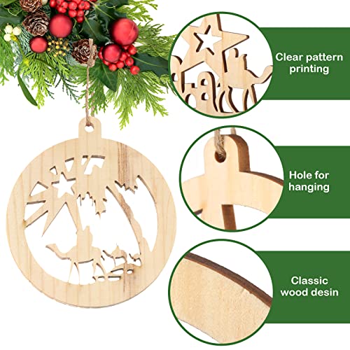 Spiareal 36 Pcs Christmas Nativity Ornaments Wooden Religious, Round - style: Round