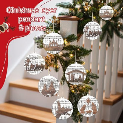 Bucherry 6 Pcs Wooden Christmas Nativity Scene Ornaments Bulk,Music Themed - style: Music Themed