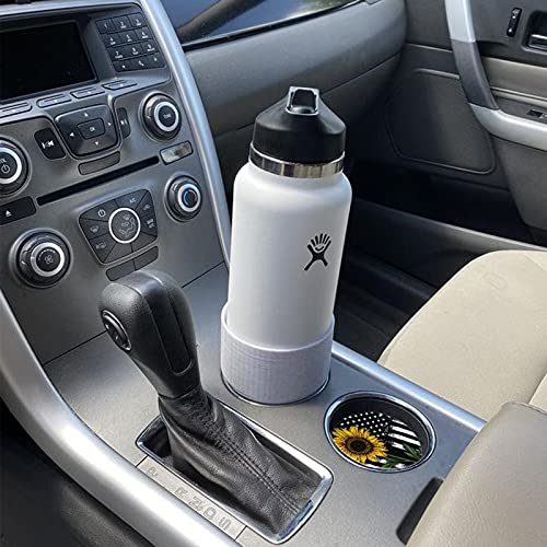 Car Coasters 2 Pack, Small 2.56" Stone Car Cupholder Absorbent Coaster Set for Women Men Drink Cup Holder Coasters (Black Sunflower) - color: Black Sunflower