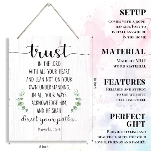 Christian Wood Decor, Serenity Prayer Wall Art, Religious Artwork for Home Decor, Inspirational Christmas Gift, Bible Verse Proverbs 3:5-6 - Trust in the Lord with All Your Heart Sign - color: 13