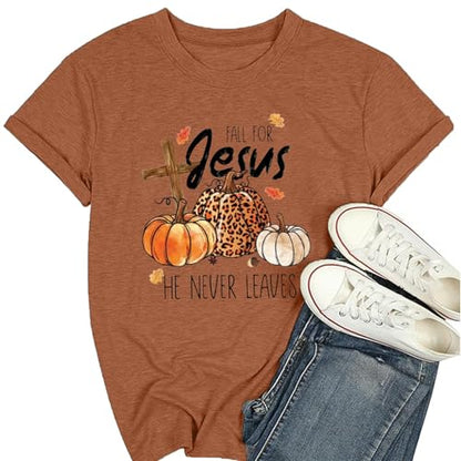 Womens Jesus Graphic Tee Bible Verse Shirts Christian Religious T Shirt Top - color: Burnt Orange-fall, size: Small