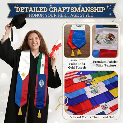 Class of 2026 Graduation Stole Flag Sash with Gold Tassels 72 Inch for High School College University Ceremony - color: Custom 3 Flag