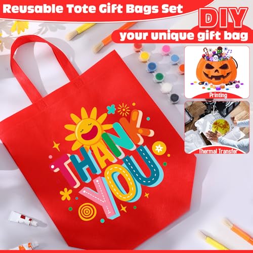 Windyun Reusable Grocery Bags Non Woven with Handles - color: Red