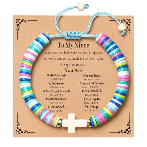 TAGOMEI Cross Bracelet Baptism Gifts for Girl Kids Women Christian Gifts - color: Blue, To Niece
